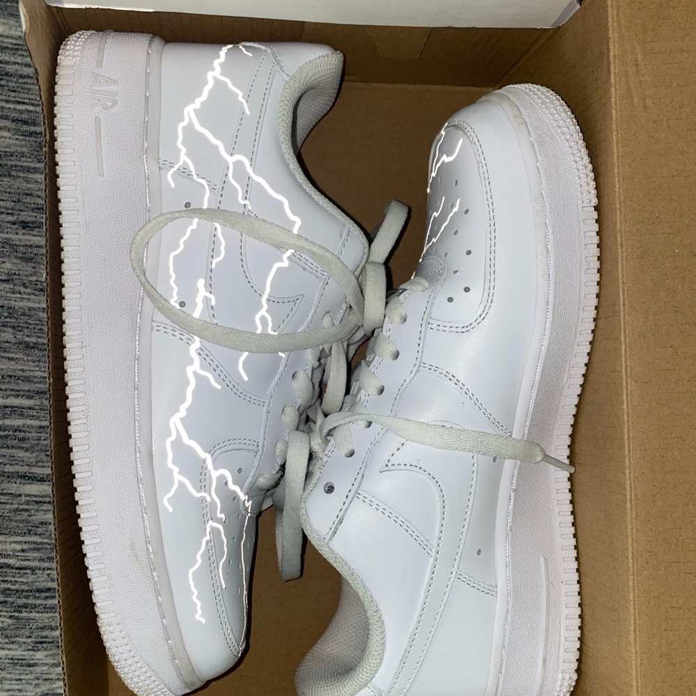 Custom Lightening bolt reflective Air Force 1’s